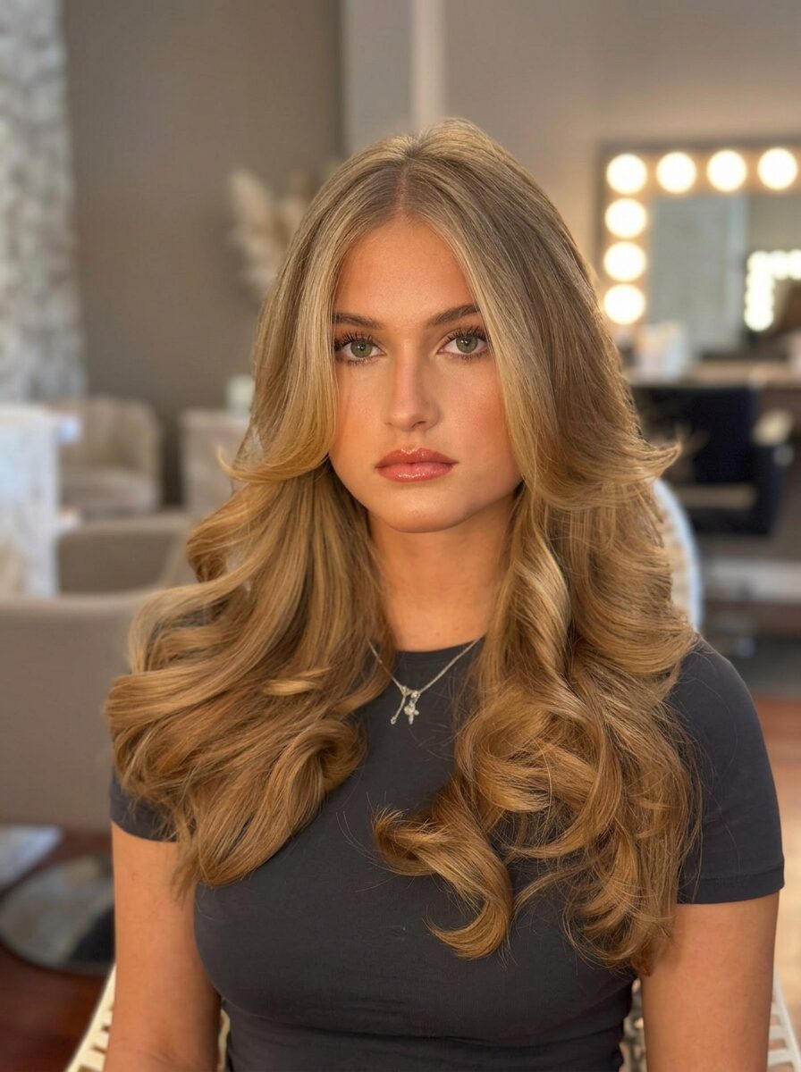 Brushing blond bouclé volumineux Studio Agency Cannes